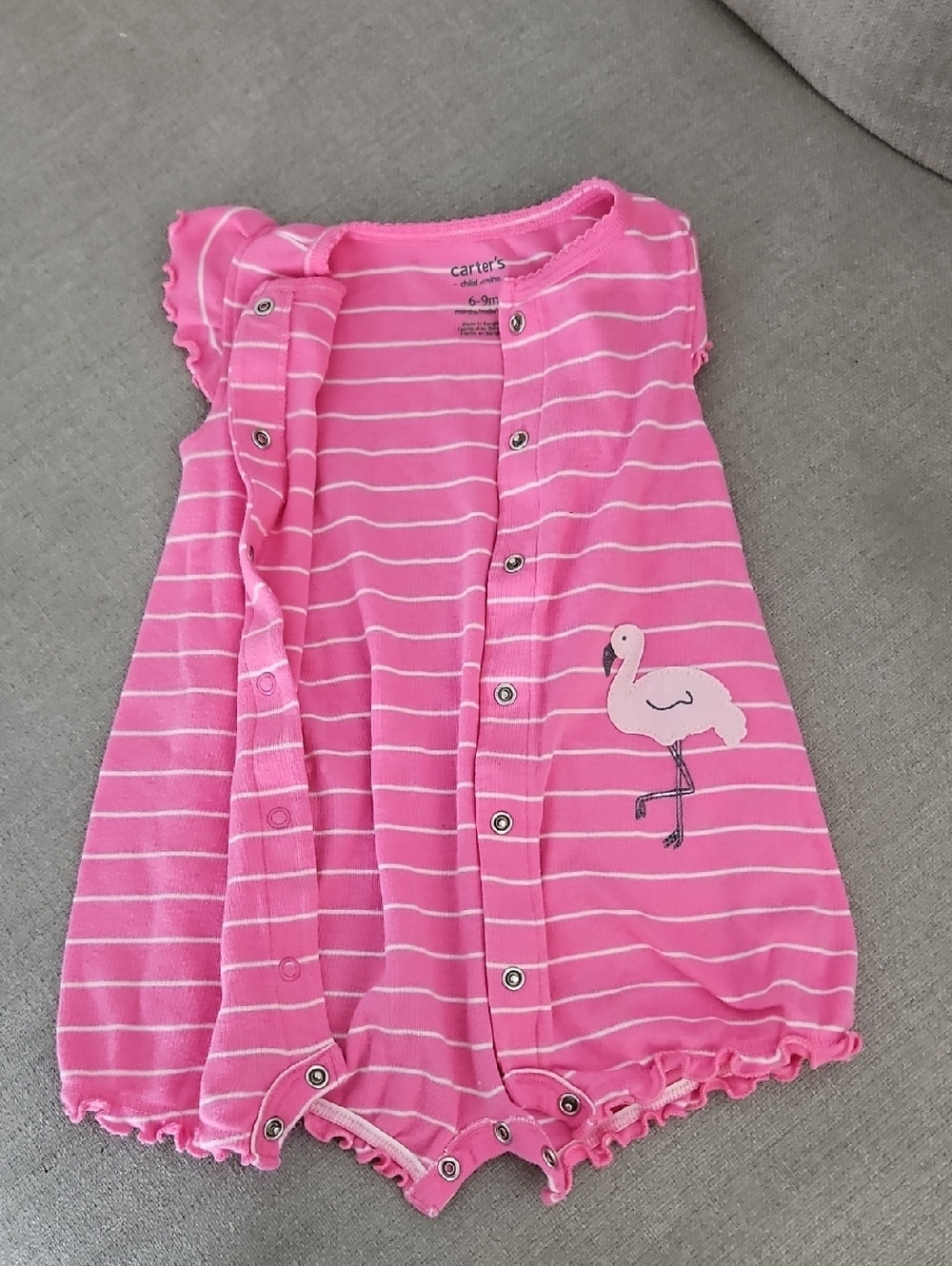 Carter's 6-9 Months Pink Striped Flamingo Romper Summer spring